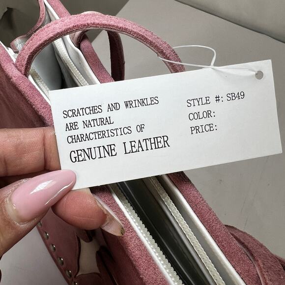 Western Studded Pink Suede Genuine Leather Shoulder Bag - Picture 13 of 13